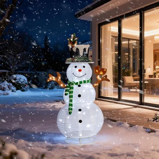 VINGLI 4FT Lighted Snowman Christmas Decorations Outdoor Indoor, Prelit 90 LED Snowman Home Yard Decor with Stakes, Weatherproof Xmas Holiday Winter Front Porch Lawn Garden Patio Pathway Display