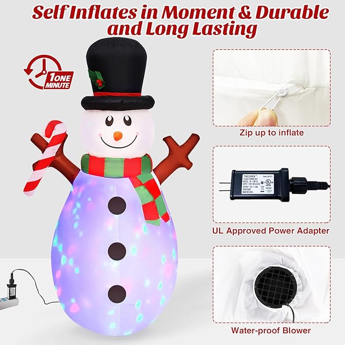 Danxilu 5 FT Christmas Inflatables Snowman with Colorful Rotating Led Lights Outdoor Yard Decorations, Blow Up Cute Snowman Xmas Frosty Winter Decor Clearance for Indoor Lawn Garden Holiday Party