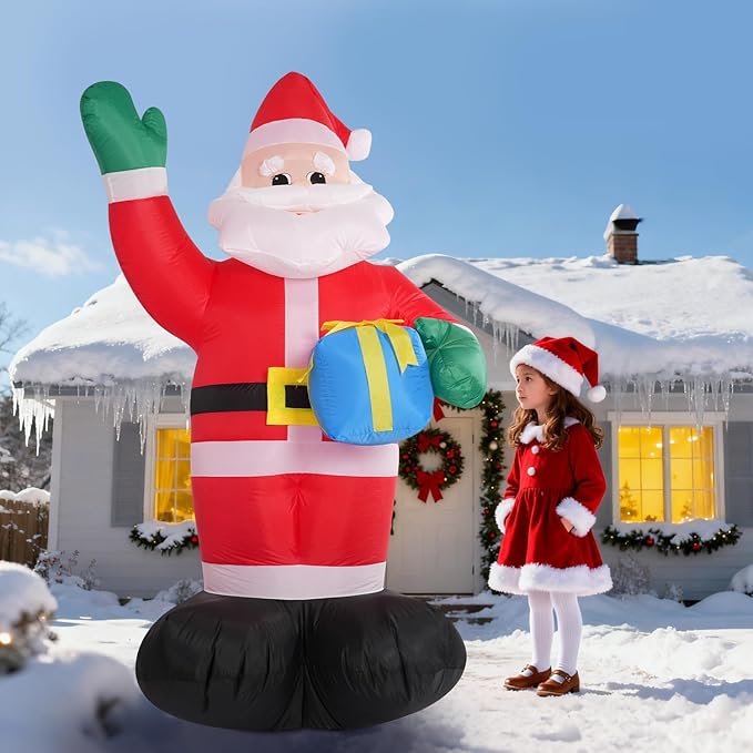 6FT Christmas Inflatable Santa Claus Outdoor Decorations, Inflatable Santa with Gift Box Built-in LED Lights, Blow Up Yard Decorations for Holiday Xmas Party Indoor Garden Lawn (Santa Claus)