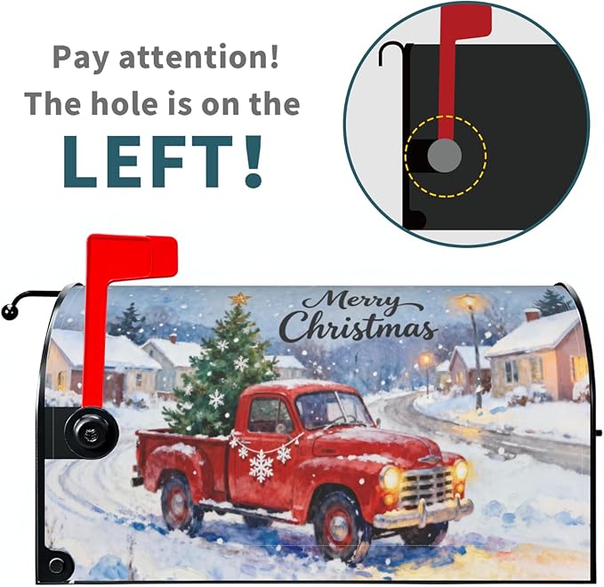 Merry Christmas Red Truck Mailbox Covers Magnetic Standard Size Xmas Tree Snowflake Snow Scene Holiday Outdoor Decorative Farmhouse Letter Box Cases for Home Garden Outside Decor, 21x18 Inch