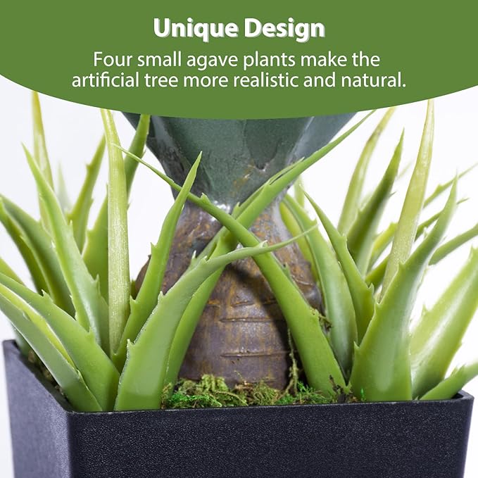 Artificial Spiked Agave Plant 2.5ft, 30 Inch Tall Fake Aloe Vera Plants in Black Pot, Fake Floor Plant Indoor Outdoor for Front Porch Patio Home Office Door Step Decor 2PCS