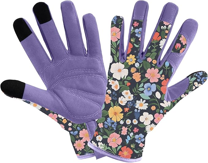 Gardening Gloves for Women, Printed Touchscreen Garden Gloves with Grip, Thorn-Proof Puncture-Resistant Work Gloves