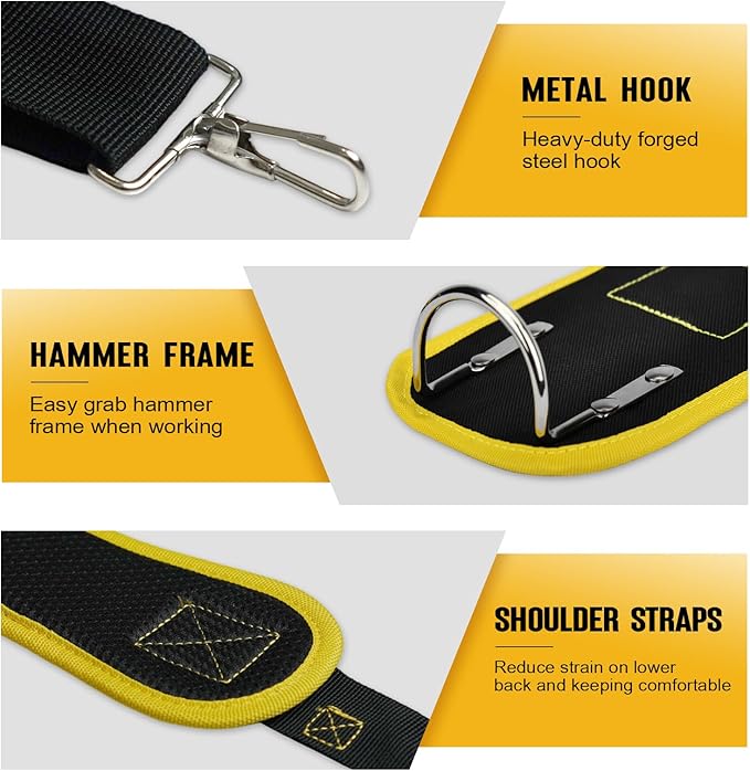 Tool Belts for Men with Suspenders - Magnetic Tool Pouch 26 Pockets Heavy Duty Work Belts - Detachable Adjustable Tool belt Pouch Bag for Electrician, Carpenter, Construction
