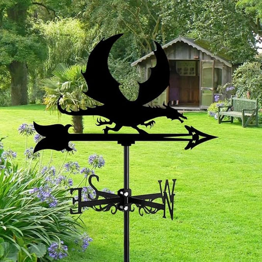 Metal Weather Vane Cat Rooftop Weathervane Black Rust-Proof Wind Direction Indicator for Garden Decor Fence Cottage Farmhouse Roof (Fyling Dragon)