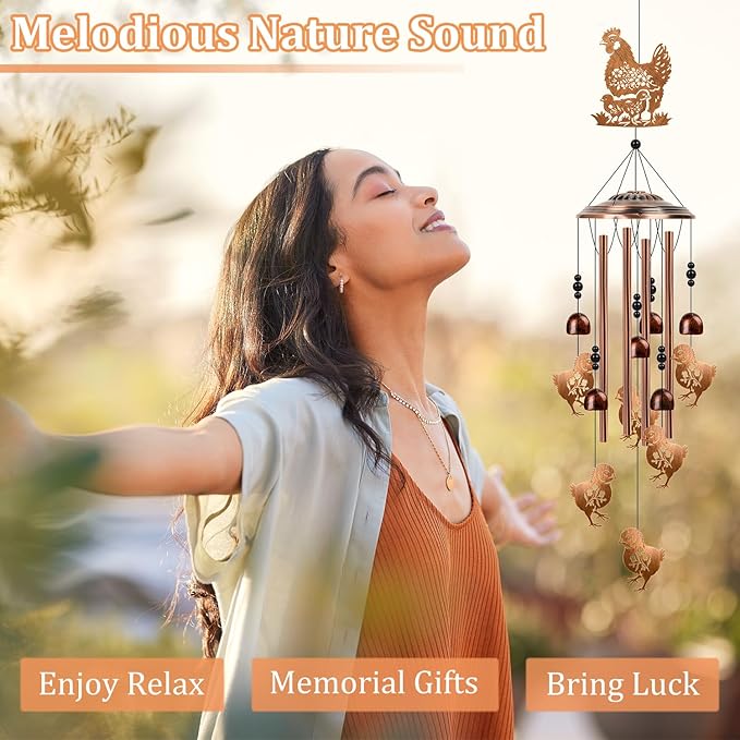 Chicken Wind Chimes for Outside - Chicken Gifts Rooster Hen Decor for Women Men, Birthday Housewarming Christmas Mothers Day Present, Metal Memorial Wind Chimes for Outdoor Garden Decor