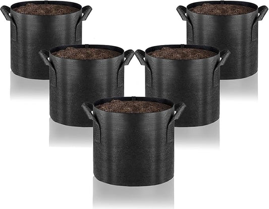 Gardenera Premium 5-Pack 3 Gallon Fabric Grow Bags - Thickened Planters with Aeration and Handles, Great for Growing Vegetables, Flowers, and Herbs
