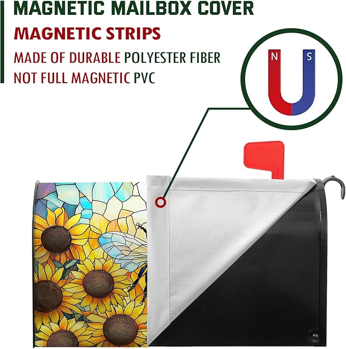 Summer Bee Mailbox Covers Magnetic Sunflower Mail Box Cover Fall Flower Mailbox Wraps for Outside Garden Yard Autumn Flower 25.5x21 inch