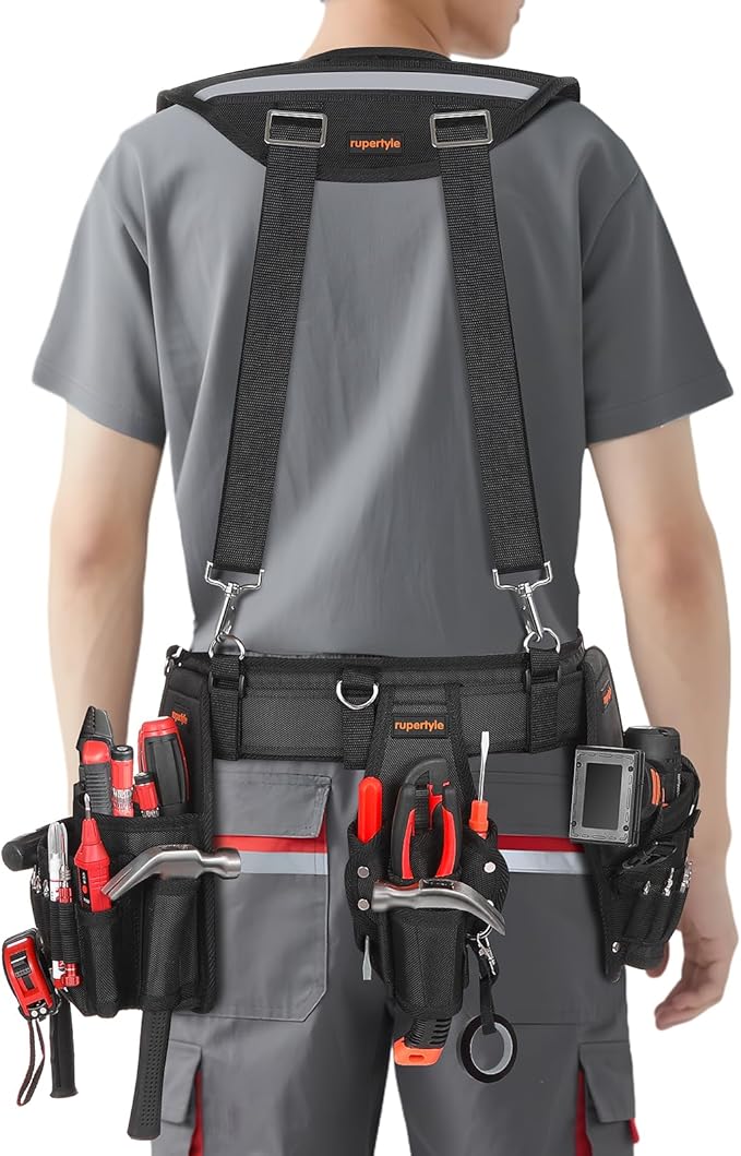 Tool Belt for men | 38-Pockets Heavy Duty Padded Tool Belts | With Suspenders | Detachable & Adjustable Tool Pouch Bag | Electrician,Carpenter,Construction,Framers,Carpenter,Roofing