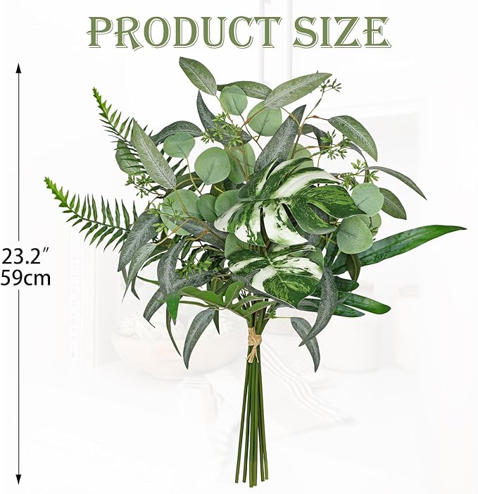 Artificial Greenery Stems Box Set, 5 Kinds Mixed Eucalyptus Leaves Silver Dollar Fern Monstera Leaf Faux Plants Bulk for DIY Bouquets Wedding Floral Arrangements Table Centerpieces Vase Decor
