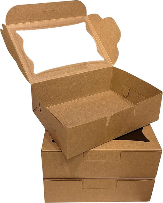 G GAMERIEND Kraft Paper Bakery Boxes - 12-Pack Pastry Boxes with Window for Cookies, Chocolate Covered Strawberries, Macarons, and Muffins, Dessert Disposable Packaging 8 x 6 x 2.5 Inches