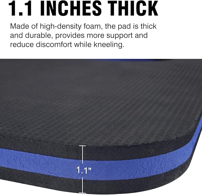 1.1" Extra Thick Kneeling Pad Mechanic Mat with Handle & Tool Compartment, Soft Foam Knee Cushion for Gardening, Garage Work, Workshop Repairing, Yardwork (18.7" x 12.4", Black & Blue)