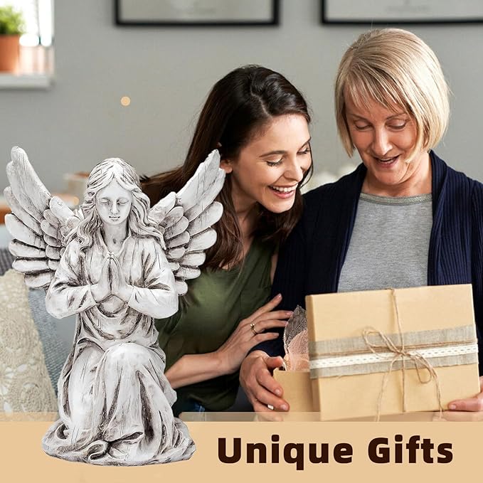 Praying Angel Garden Statue – Outdoor Kneeling Angel Figurine for Yard, Patio, Memorial Decor, Resin Sculpture, Housewarming Ornament Present