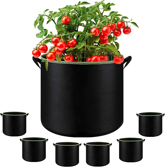 6-Pack 7 Gallon Grow Bags - 300G Heavy Duty Aeration Fabric Pots with Handles,Thickened Nonwoven Planter Bags for Vegetables Flowers Fruits