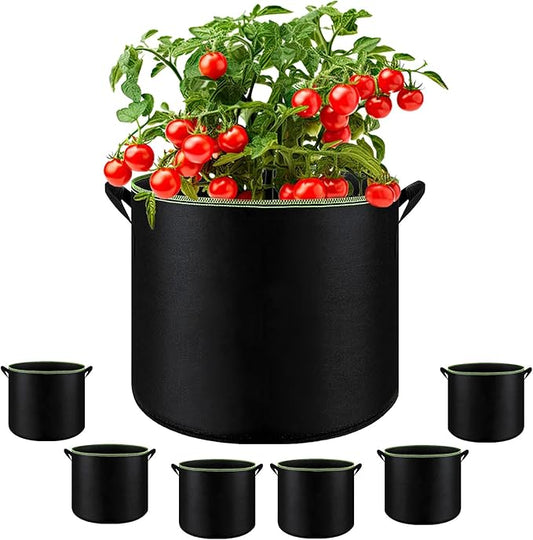 6-Pack 7 Gallon Grow Bags - 300G Heavy Duty Aeration Fabric Pots with Handles,Thickened Nonwoven Planter Bags for Vegetables Flowers Fruits