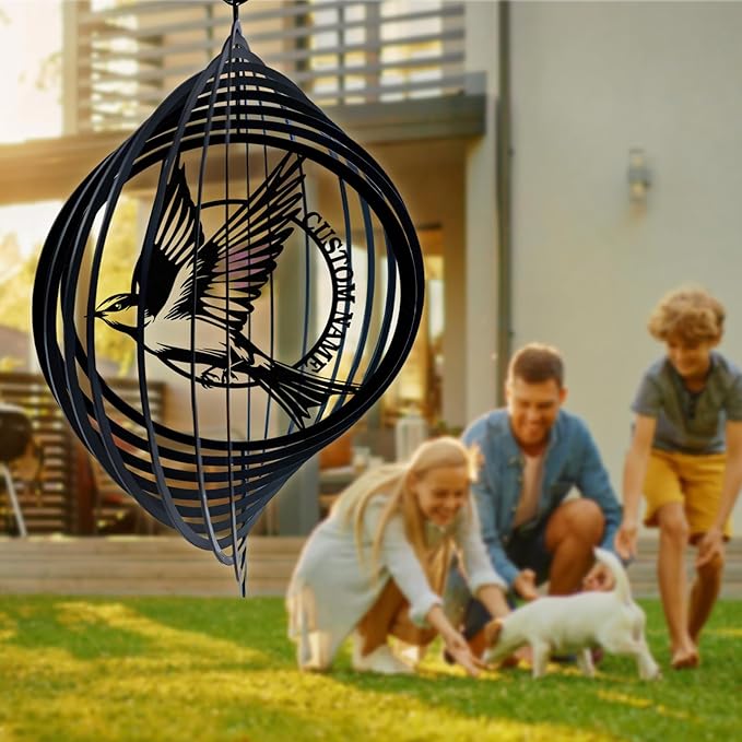 Personalized Hummingbird Metal Wind Spinners, Custom Last Name Garden Wind Spinners, Hanging Outdoor Decor, Yard Art, Hanging Wind Spinner for Indoor Lawn Patio Porch, Housewarming Gift Color04
