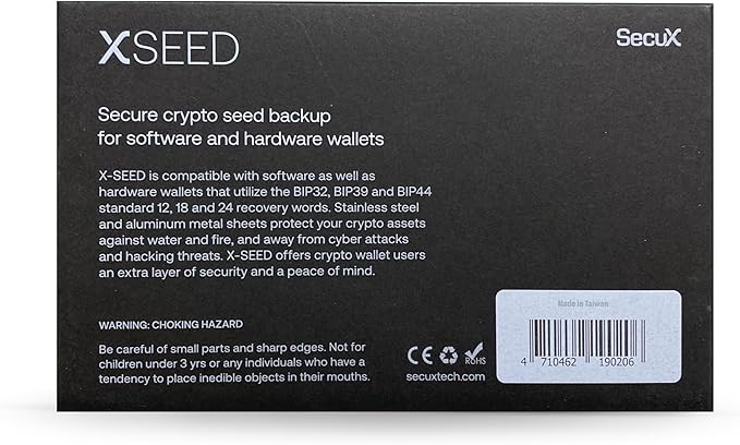 SecuX – XSEED - Secure Bitcoin Wallet Crypto Seed Storage Steel Plate - Compatible, Ledger, Trezor Hardware Wallets…