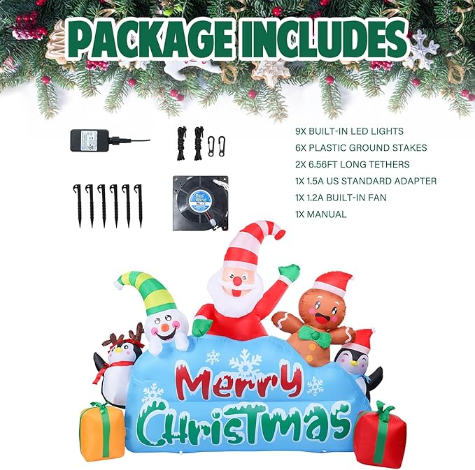Vipush 8.5 FT Christmas Inflatable Merry Christmas Decorations Snowman Maker Christmas Decorations Outdoor Inflatable with LED Light, Outdoor Holiday Decor Blow Up Yard Decor