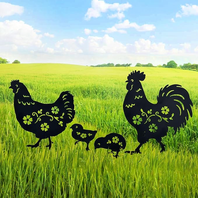 Chicken Metal Decorative Garden Stakes Chicken Gifts for Women/Men Chicken Lovers Gifts Silhouette Statues for Yard Art, Outside, Patio, Outdoor Decor, Garden Decorations, Lawn Ornaments
