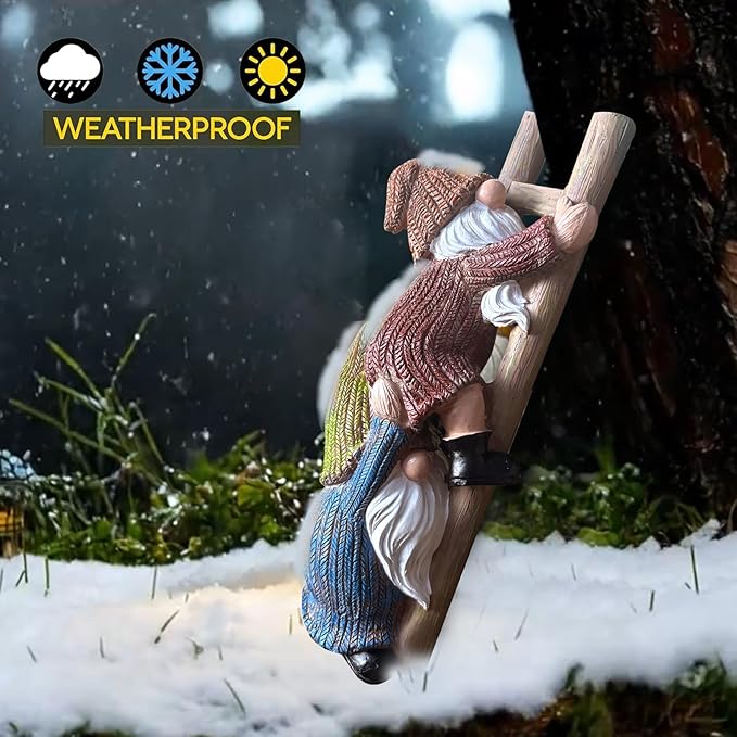 Garden Gnome Statue, Funny Resin Dwarf Sculpture for Lawn Patio Climbing Tree Decor Outdoor (Gnome-A)