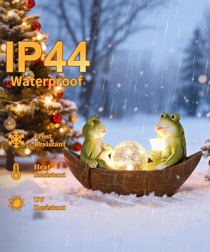 Solar Frogs Boating Statue Garden Decor: Outdoor Sculpture Lights Decorations Art Ornament Yard Lawn Backyard - Ideal Gifts for Women Mom Grandma