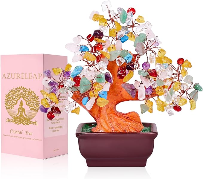 Feng Shui Quartz Crystal Money Tree Bonsai Style Decoration for Luck and Wealth (Multicolor)