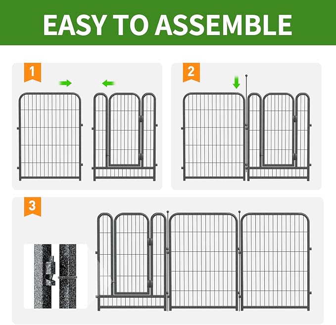 Decorative Garden Metal Fence 18ft (L)×40in (H) with 7 Panels 1Gate Outdoor, No Dig Rustproof Wire, Animal Barrier Fencing for Outdoor Yard Patio Flower Bed,（Black-Silver）