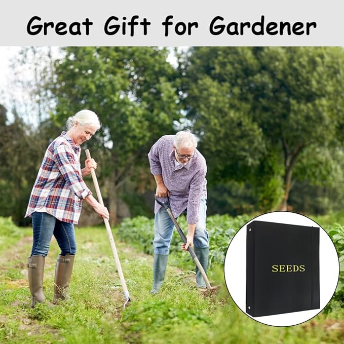 Seed Storage Organizer Binder, 3 Ring Seed Packet Organizer with 100 Clear Pockets(25 Pack Sheet Sleeves), Garden Seed Holder Book for Seed Envelopes Card, Plant Seed Saver, Flower Seed Keeper(A4)