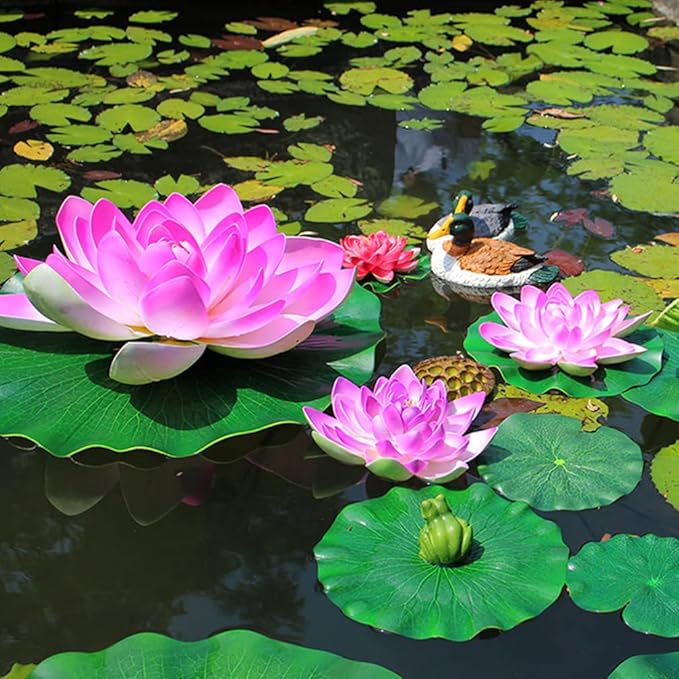DOITOOL 3 Pcs Artificial Floating Foam Lotus Leaves 15.7 Inch Artificial Water Lily Pads Ornaments for Patio Fish Pond Pool Aquarium Decor, Green
