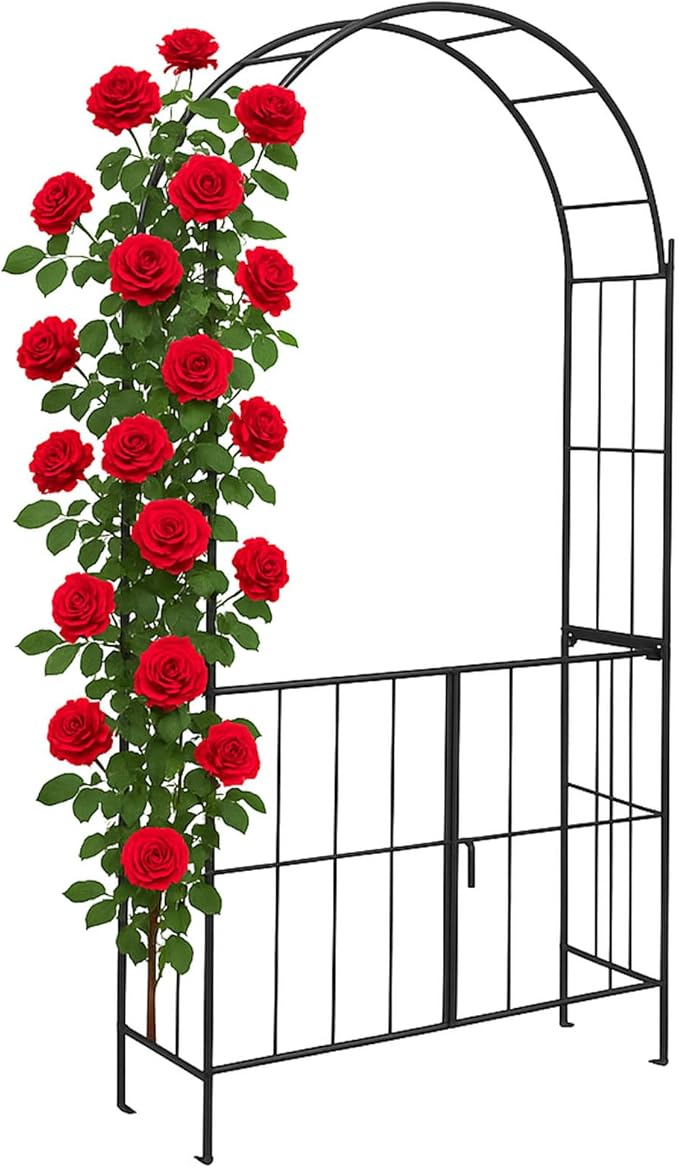Giantex Garden Arbor with Gate, 90.5" H x 43.5" W Metal Arch Trellis for Climbing Plants, Outdoor Wedding Archway with Latch Door, Rust-Resistant Decorative Arch for Yard, Lawn, Garden Entrance