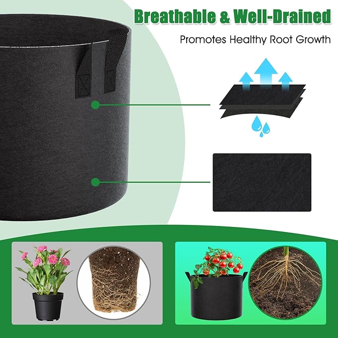FEED GARDEN 10 Gallon Grow Bags – 4 Pack Heavy Duty Nonwoven Fabric Pots for Vegetables, Tomatoes, Herbs – Breathable Reusable Plant Containers for Indoor & Outdoor Gardening