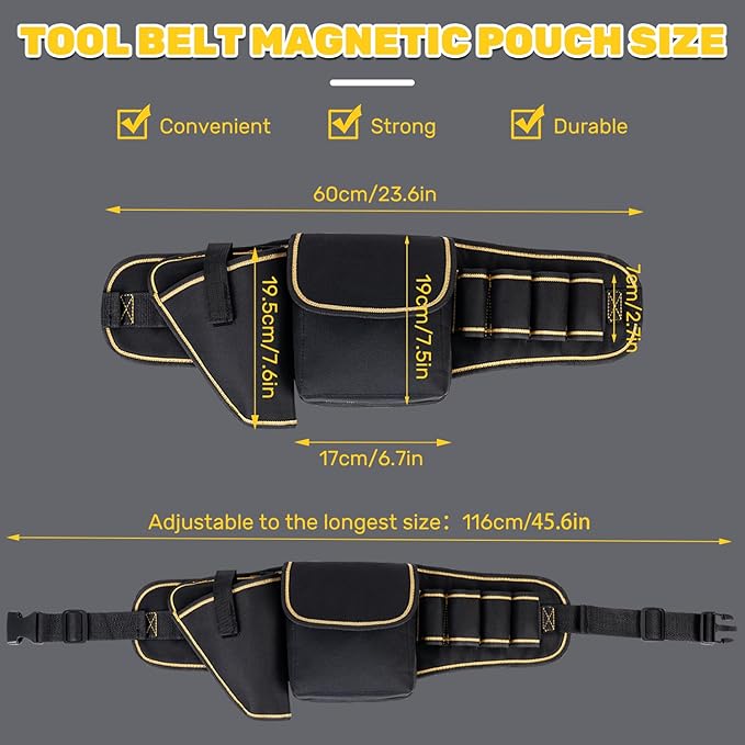 Tool Belts for Men with Adjustable Waist Strap – Heavy Duty Utility Pouch with Multiple Pockets for Electricians, Carpenters, DIY Projects – Durable Oxford Construction Tool Organizer