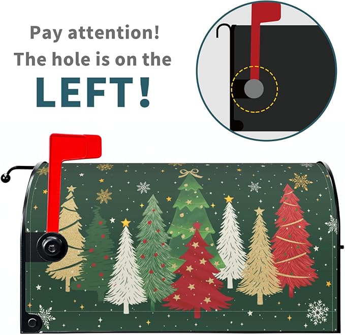 Christmas Mailbox Covers Magnetic Standard Size Xmas Tree Print Forest Green Winter Mailbox Wraps Holiday Themed Outdoor Decorative Letter Box Cases for Home Garden Outside Decor, 21x18 Inch
