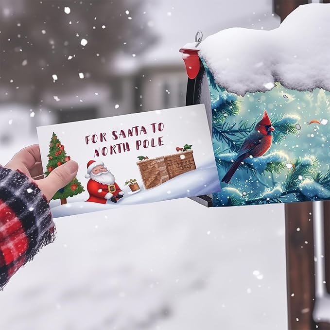 Nanikore Cardinal Red Bird Mailbox Cover Magnetic Standard Size 21 X 18 Winter Christmas Waterproof Post Box Cover Wraps Garden Yard Decor for Outdoor