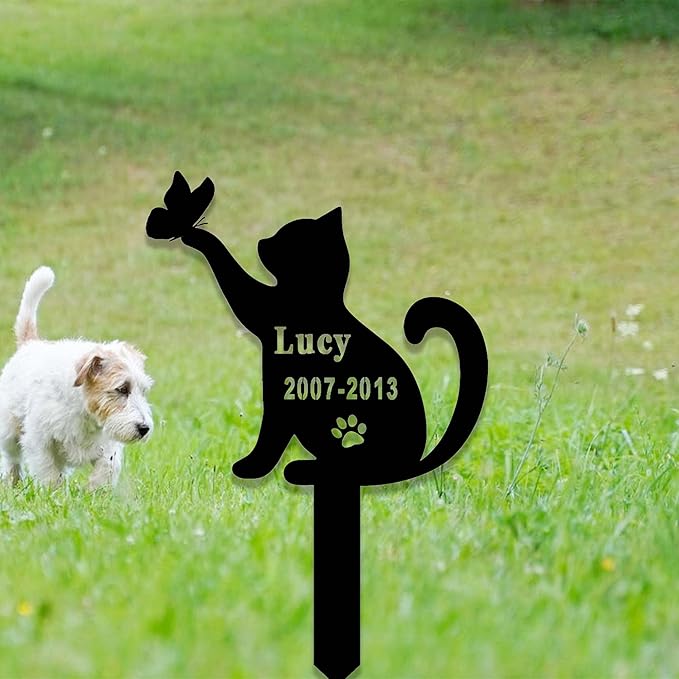 Custom Cat Memorial Stake Sign Metal Cat Grave Marker Cat Garden Decor Remembrance Stake Personalized Cat Name Yard Stake Pet in Heaven Loss of Cat Sympathy Gift