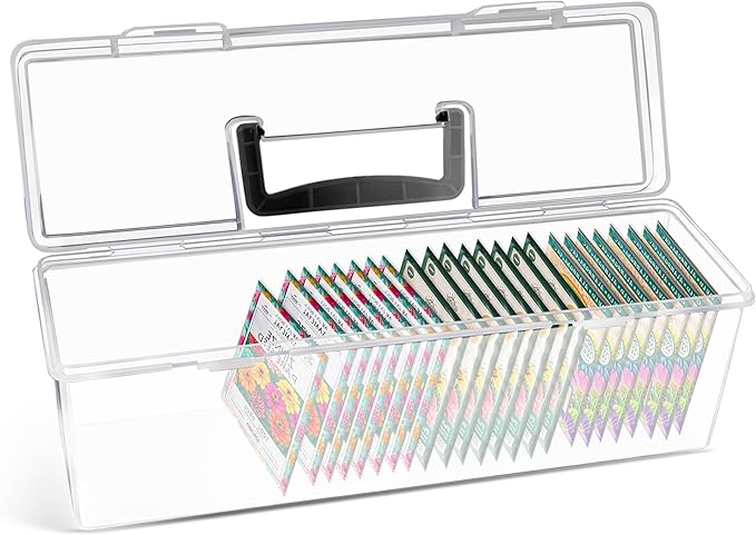GRETJOB Seed Organizer Storage Box - Clear Plastic Seed Packet Keeper with Secure Lids (14x4.2x4.7in) (1 Pack)