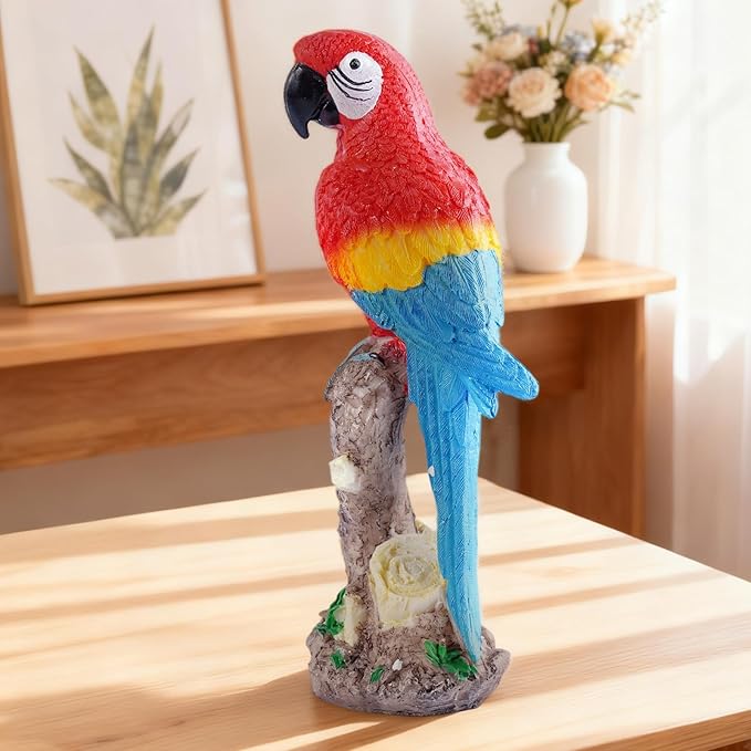 Vivid Standing Parrot Resin Statue - Lifelike Bird Animal Sculpture for Garden Courtyard Decor & Indoor Desktop Office Table Ornament