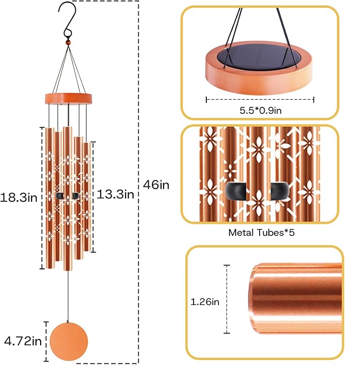 46in Solar Wind Chimes for Outside Clearance,Birthday Gifts for Women Grandma Wife Sister, Solar Lights Outdoor Wind Chimes for Garden Yard Patio Porch Decor,Rose Golden