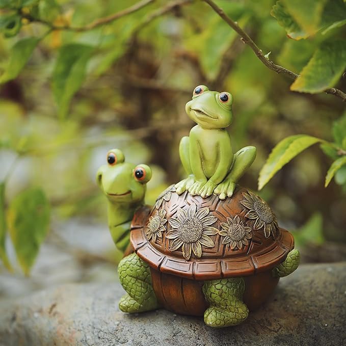 Frog Garden Statues Outdoor Decor, Resin Turtle Frogs Garden Animal Statue Waterproof, Outside Frog Figurines for Yard Patio Lawn Decorations Gardening Gifts for Women