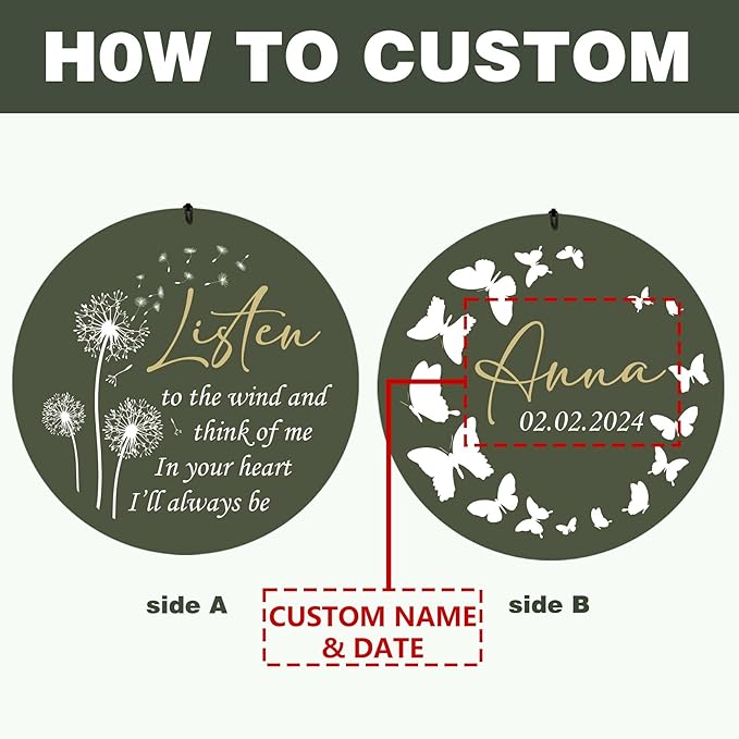 ASTARIN Memorial Butterfly 36" Wind Chimes, Personalized Name Sympathy Wind Chime, in Memory of Loss Mom Loved One, Large Deep Tone Bereavement Windchimes for Clearance(Produced in USA)