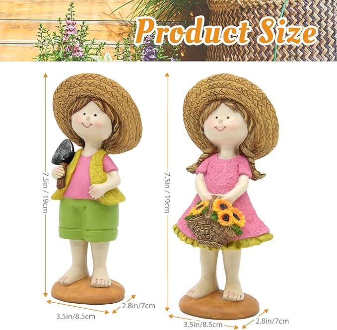 Spring Fairy Garden Figurines, Resin Summer Sunflower Garden Statue Set - H9inch Miniature Figurines Decor Indoor & Outdoor, Summer Decorations for Home, Yard, Patio Decor