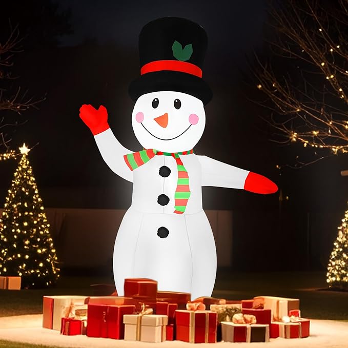 8FT Christmas Inflatable Snowman with Waving Arm & LED Lights, Blow Up Outdoor Winter Decor for Yard, Garden, Lawn, Holiday Party, Xmas Indoor Decoration