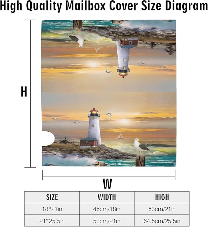 Lighthouse Magnetic Mailbox Cover, Outdoor Mail Cover Letter Post Box, 18x21 in Sea Wave White Cloud Nautical Mailwrap for Garden Yard Outside Decor