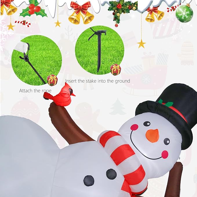 MUMTOP 10FT Long Christmas Inflatables Outdoor Decorations, Giant Inflatables Snowman with Red Cardinal Blow up Christmas Yard Decoration Built-in LED Lights for Outdoor Party Holiday Decor