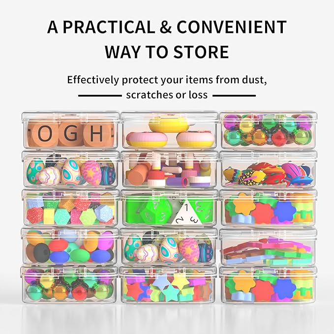 Bead Organizer Box, 31 Pcs Clear Plastic Storage Containers with Hinged Lids Mini Boxes for Jewelry Making, Crafts, DIY, Seed, Small Parts