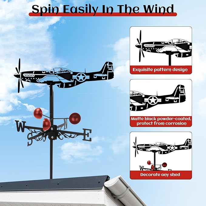 Weathervane Roof Mount, Rust-Resistant & Durable Metal Wind Direction Indicators, Decor Weather Vane for Yard, Outside, Garden, Shed, Farmhouse & Chicken Coop (Helicopter)