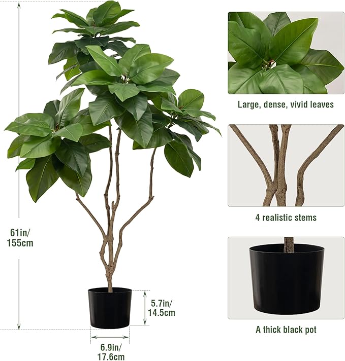 Tall Artificial Plants Indoor Artificial Ficus Macrocarpa Fake Tree for Indoor Decor Tree Fiddle Leaf Fig Tree Artificial Tree Ficus Fake Tall Plant Faux Plants Indoor Tall Faux Plants Outdoor 5Ft
