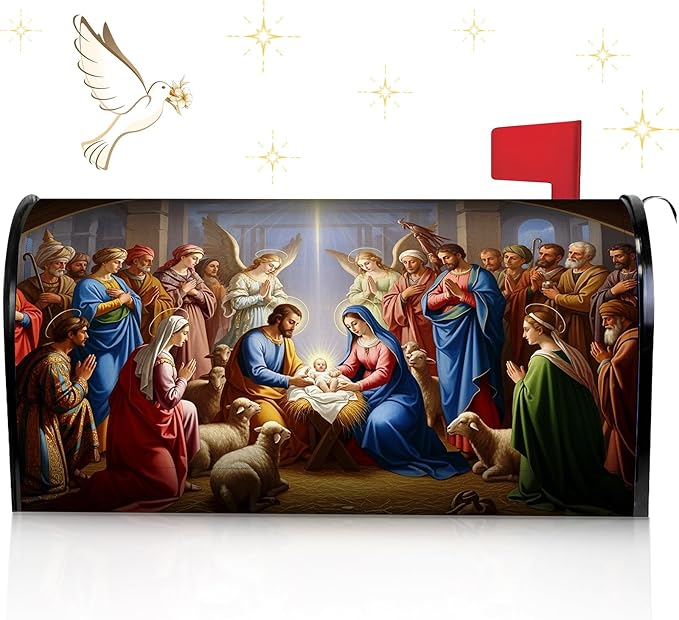 Blosssound Merry Christmas Magnetic Mailbox Cover Xmas Nativity Scene Mailbox Covers Decor Religious Vintage Christmas Post Box Standard Size 21 X18 Inch Garden Yard Outdoor Decoration