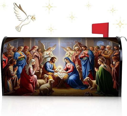 Blosssound Merry Christmas Magnetic Mailbox Cover Xmas Nativity Scene Mailbox Covers Decor Religious Vintage Christmas Post Box Standard Size 21 X18 Inch Garden Yard Outdoor Decoration