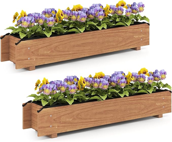 S AFSTAR 2 Pieces Raised Garden Bed, 36” x 7” x 6.5” Wood Rectangle Planter Box with Drainage Holes, Water-Resistant Paint, Decorative Window Box, Outdoor Garden Bed for Fruit Vegetable Flower Herb