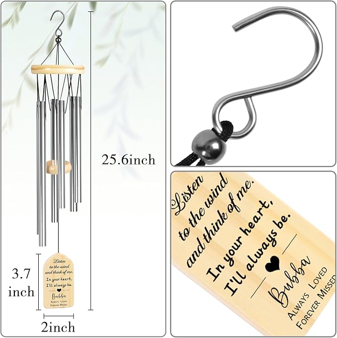 Memorial Wind Chimes, Jocidea Personalized Listen to The Wind Sympathy Wind Chime, in Memory of Wind Chime, Remembrance Gift, Bereavement Gifts, Memorial Gifts for Loss of Loved One